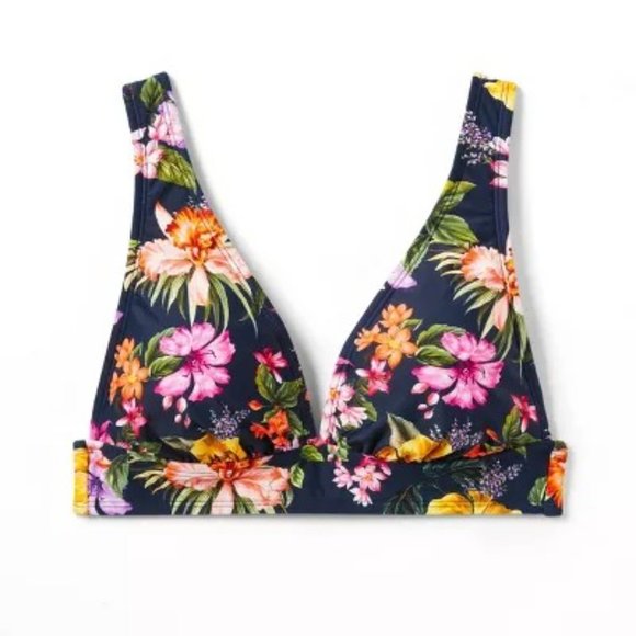 Kona Sol Tropical Print Longline Bikini Top navy blue medium 8/10nswimsuit - Picture 5 of 16